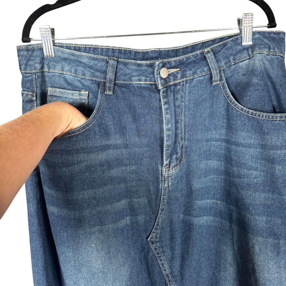 SHEIN CURVE Blue Denim Maxi Skirt Frayed Hem A-Line Country Plus Sz 0XL - Picture 4 of 11